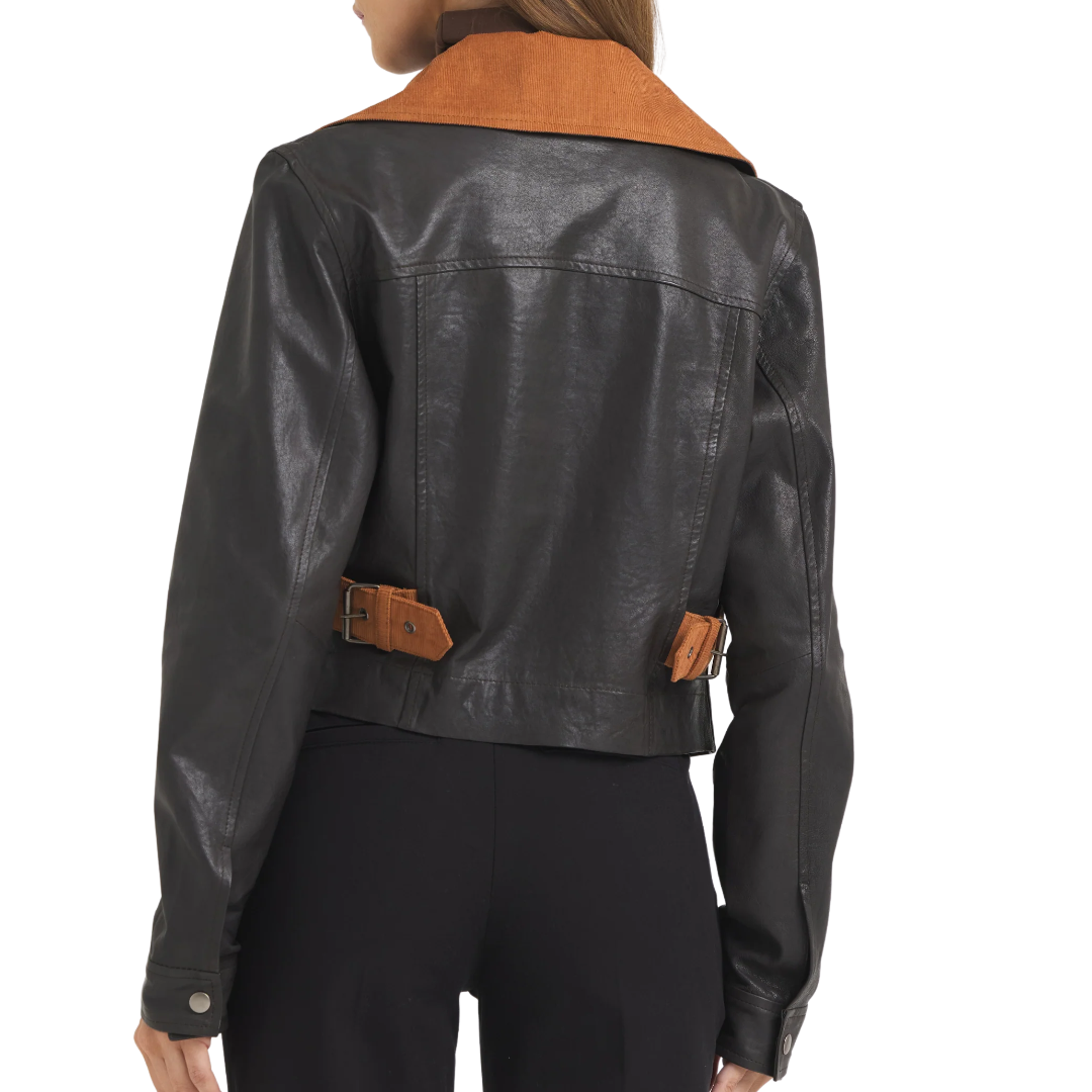 Moira Wrinkled Leather Jacket in Chocolate