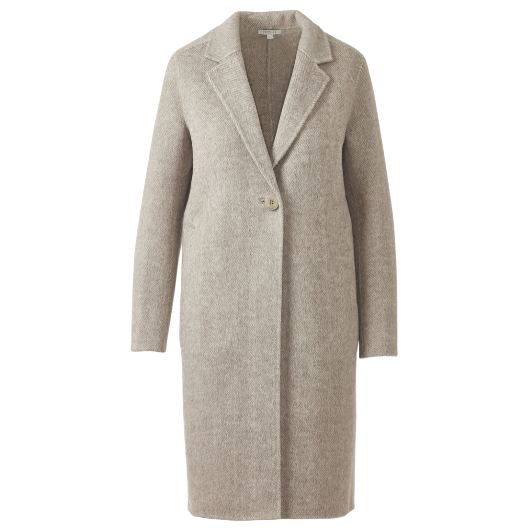 Brushed Herringbone Notch Collar Coat in Taupe Multi