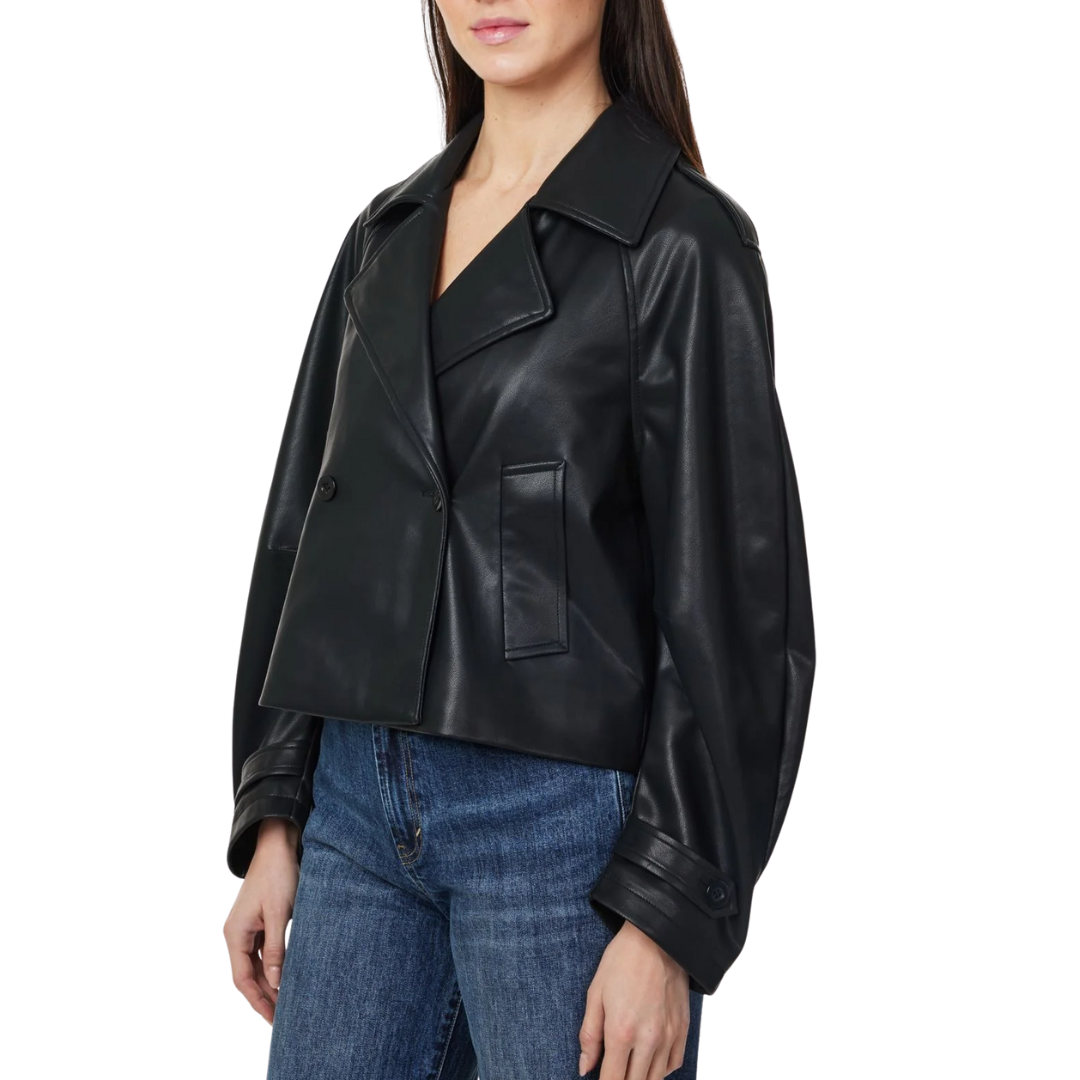 Vegan Leather Crop Trench in Black