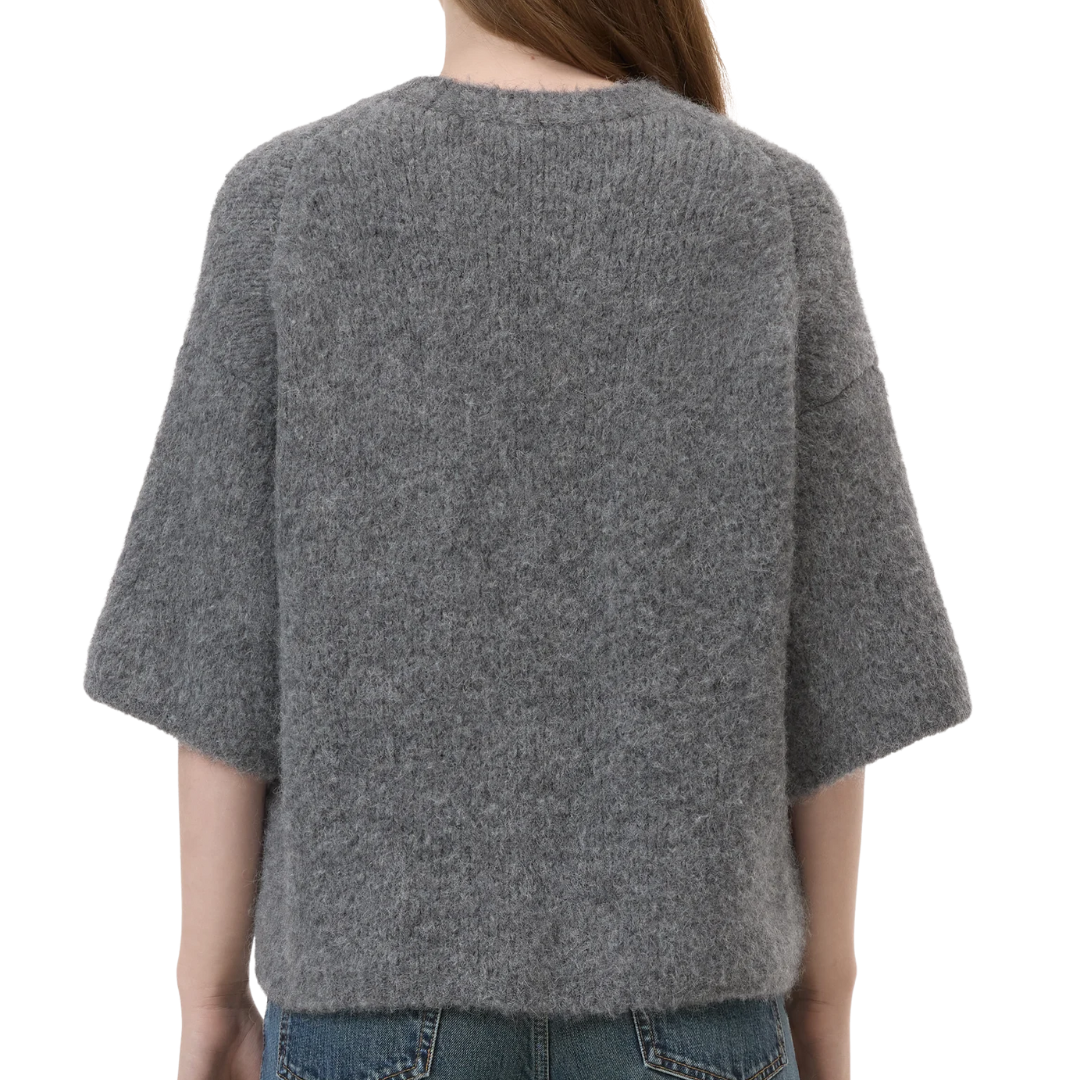 Short-Sleeve Alpaca-Mix Knit in Dark Grey Melange