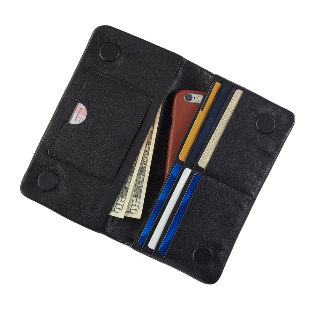Lumen Continental Wallet in Black With Stitching