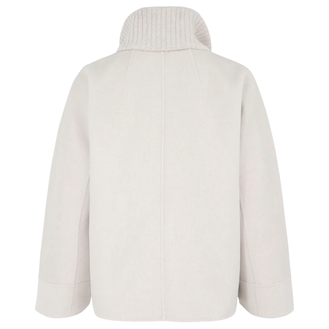 Short Knit Trim Zip Coat in Birch
