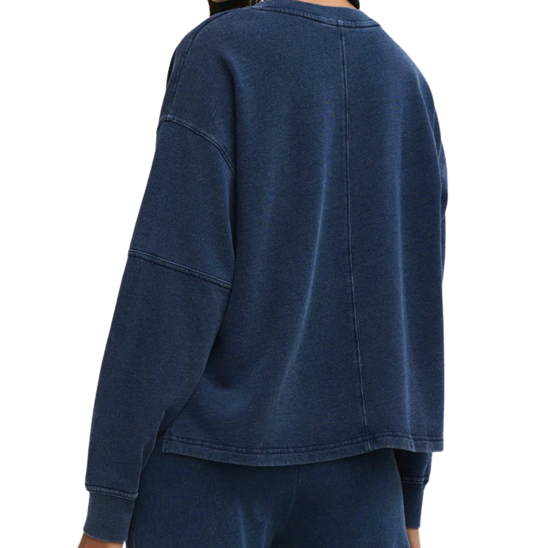 Delphine Knit Denim V-Neck Sweatshirt in Indigo