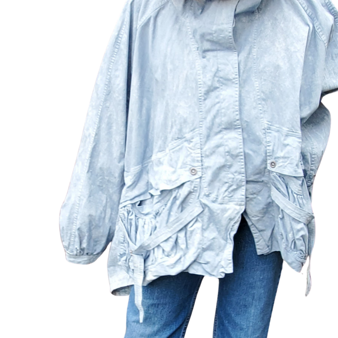 Balloon Sleeve Jacket With Hood in Sky Fog