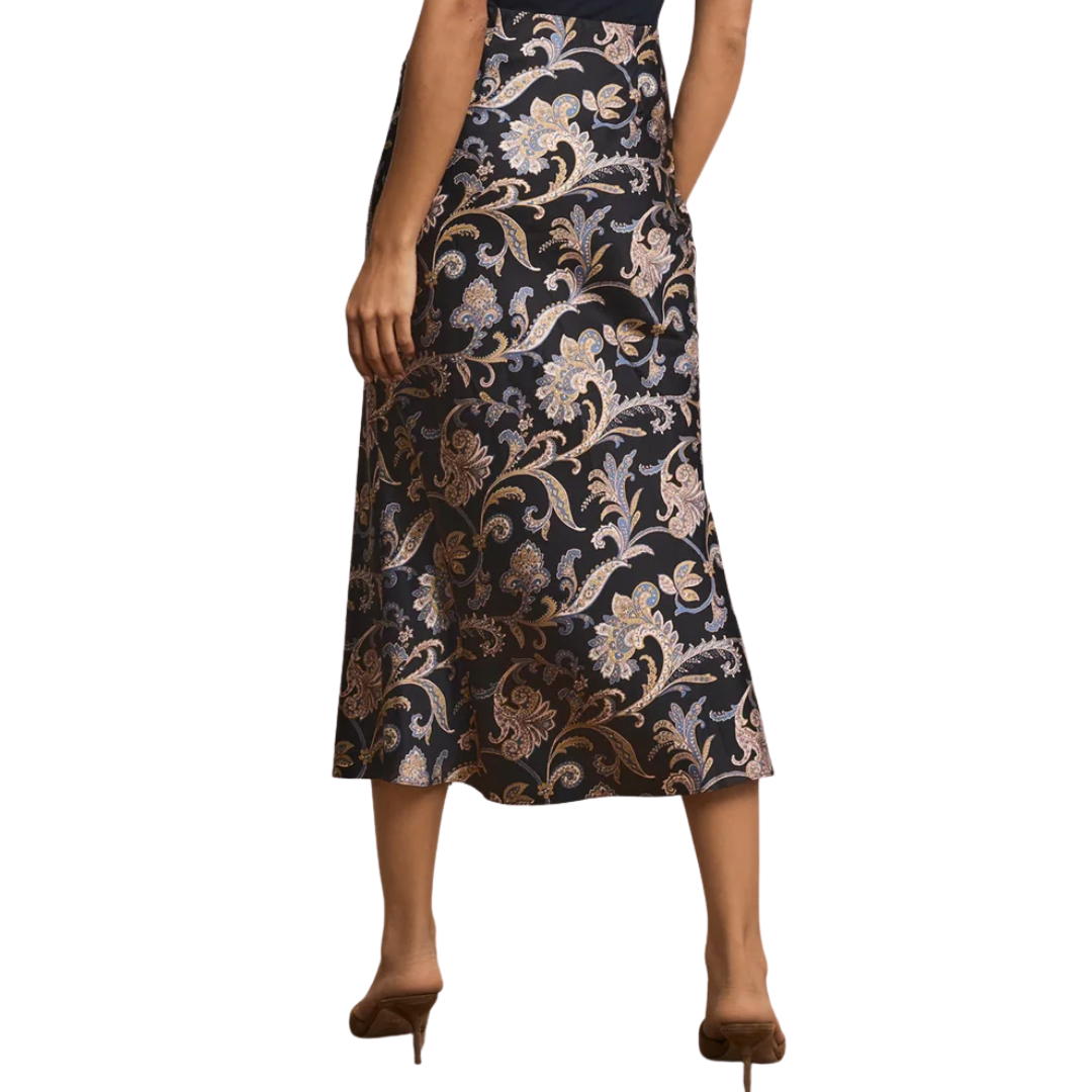 Clover Paisley Midi Skirt in Black Multi