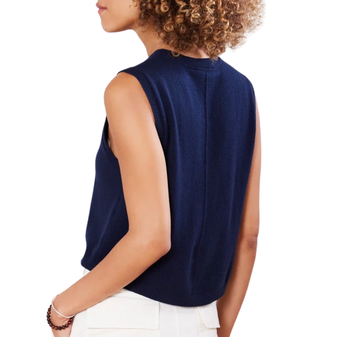 Sage Cashmere Pullover Vest in Navy