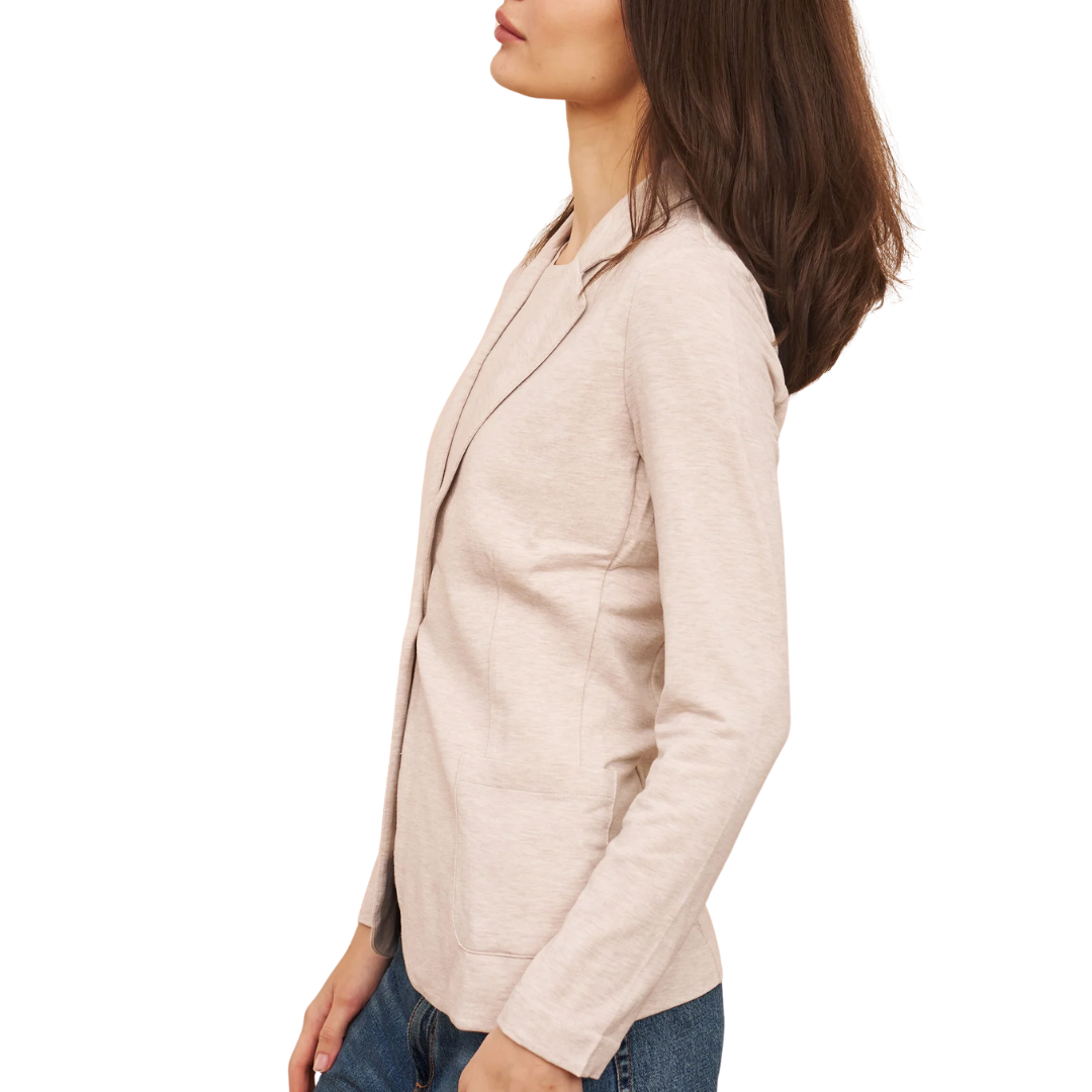 French Terry One Button Blazer in Ecru Chine