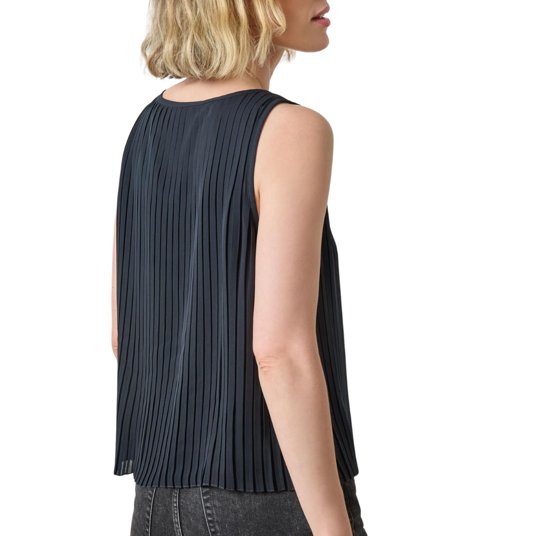 Pleated V-Neck Shell in Black