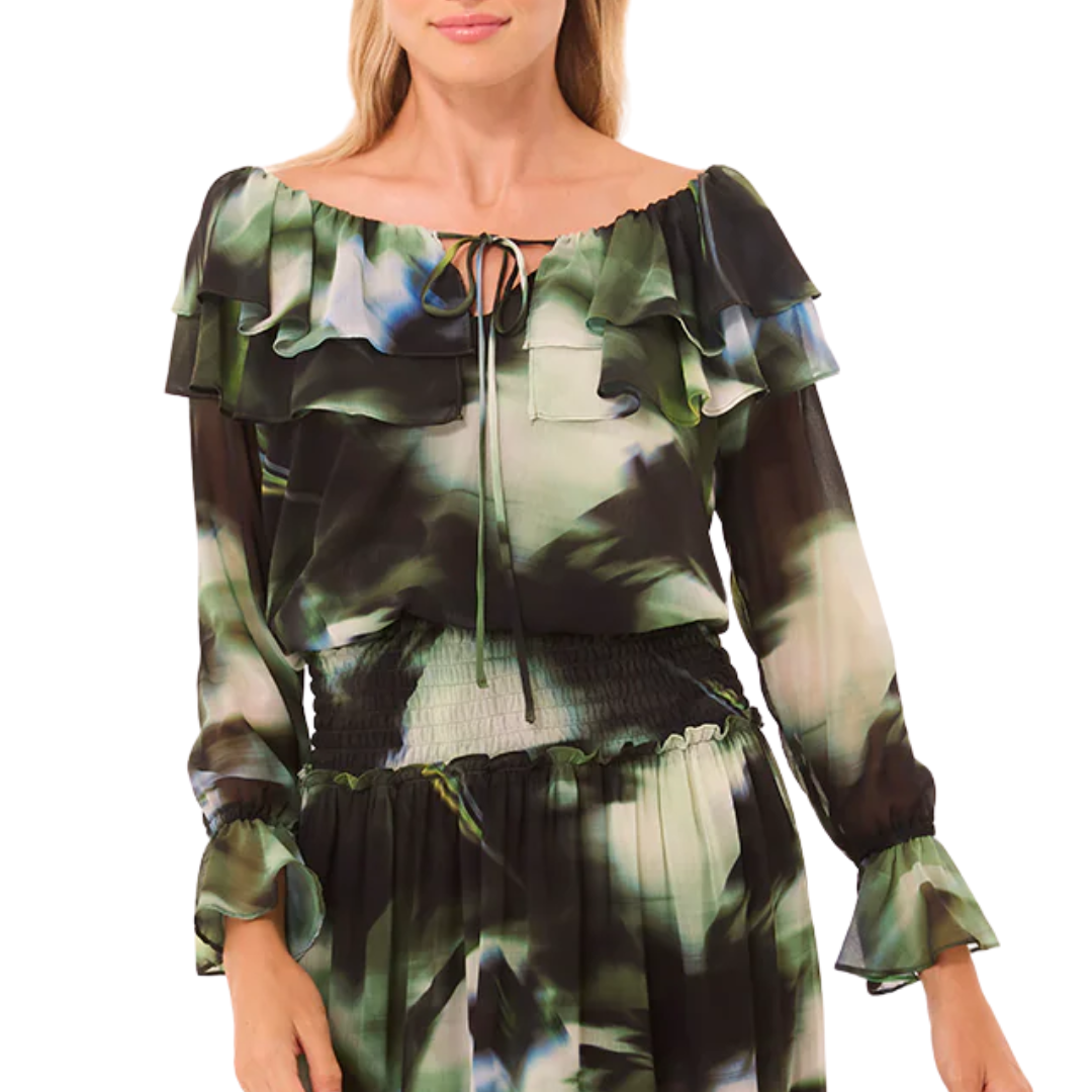 Patsy Top in Blurred Casablanca Lily Chiffon