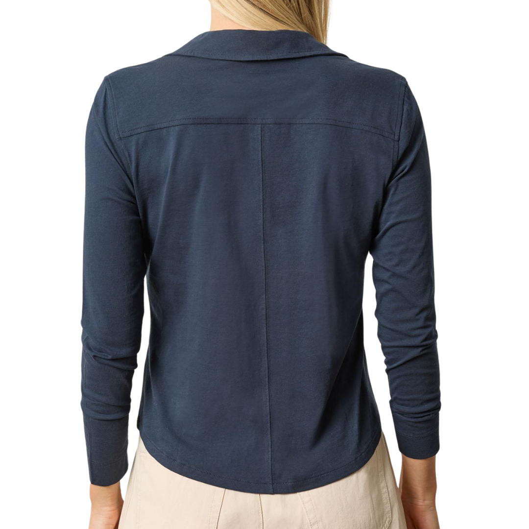 Split Collar Button Down in Navy