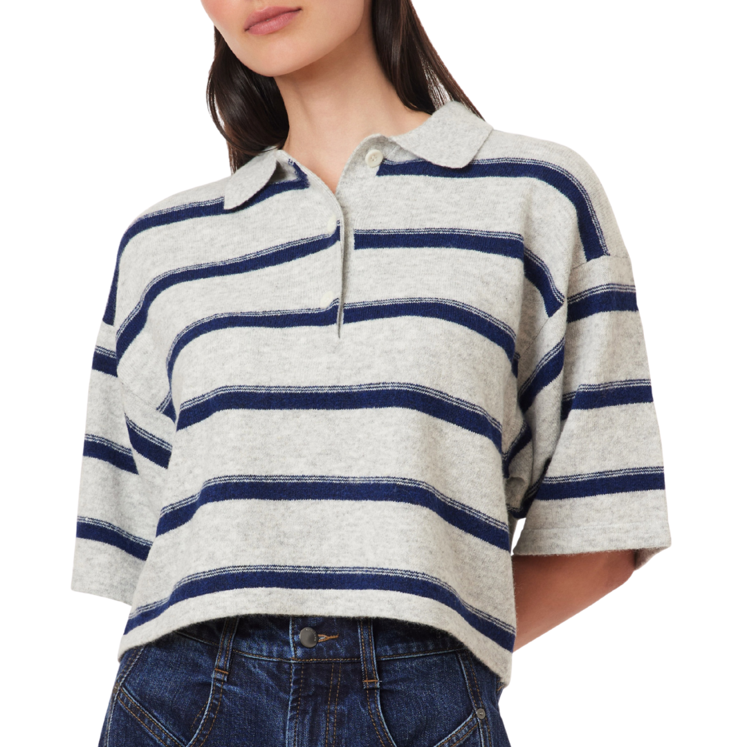 Striped Rugby Sweater in Heather Grey
