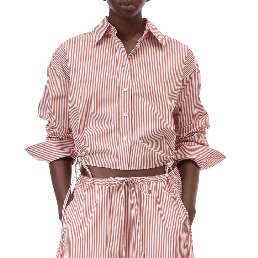 Gathered Shirt in Brick Red