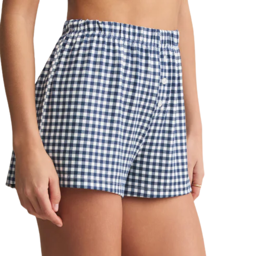 Maddie Gingham Short in Yacht Blue
