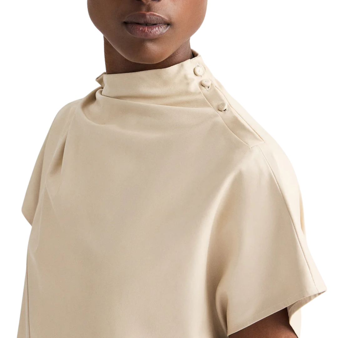 Mock Neck Tee in Creme Brulee