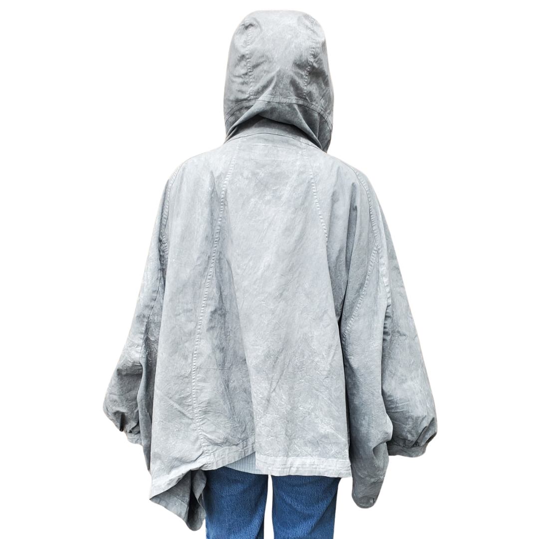 Balloon Sleeve Jacket With Hood in Seaweed Fog