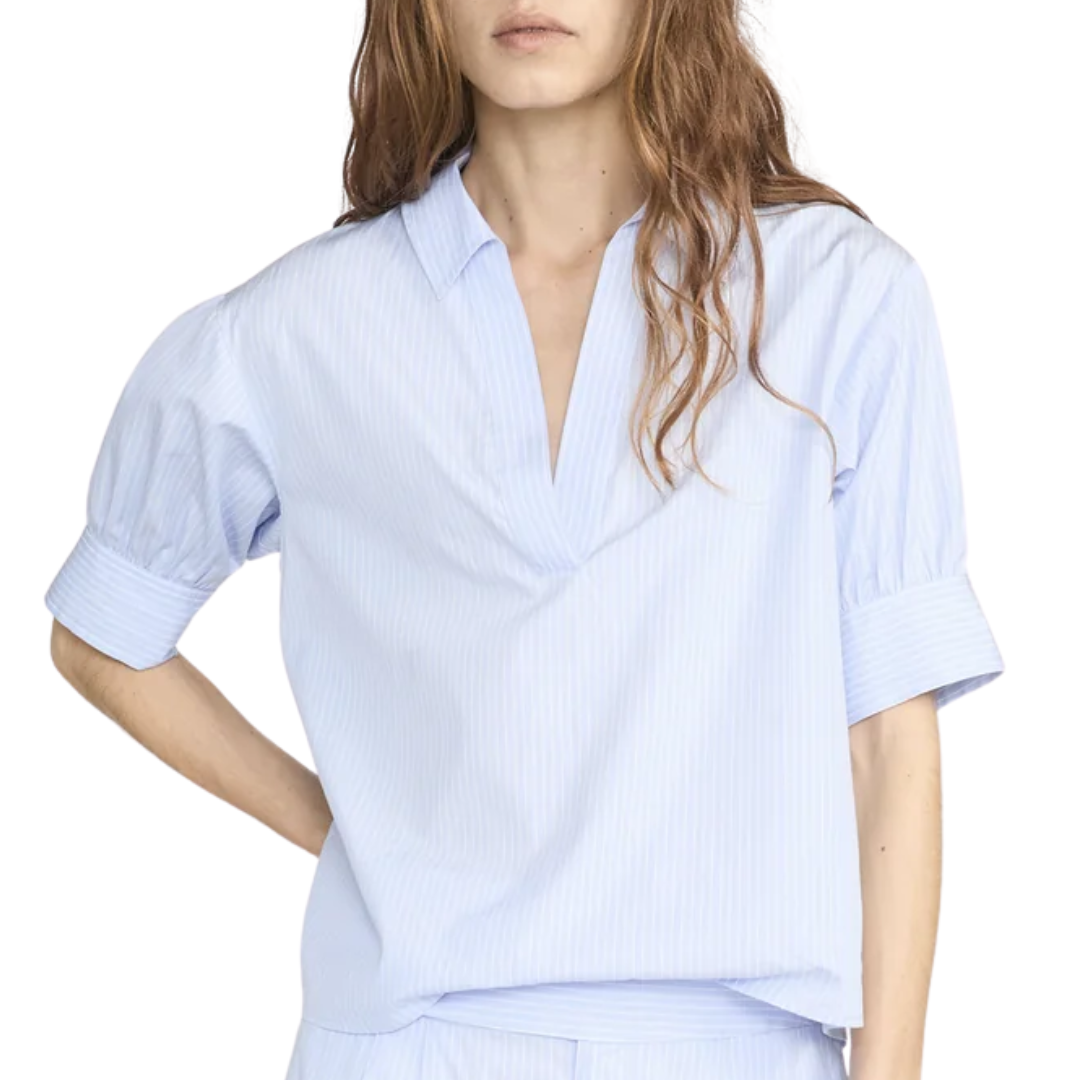 The V-Neck Popover Top in Venice Blue Multi