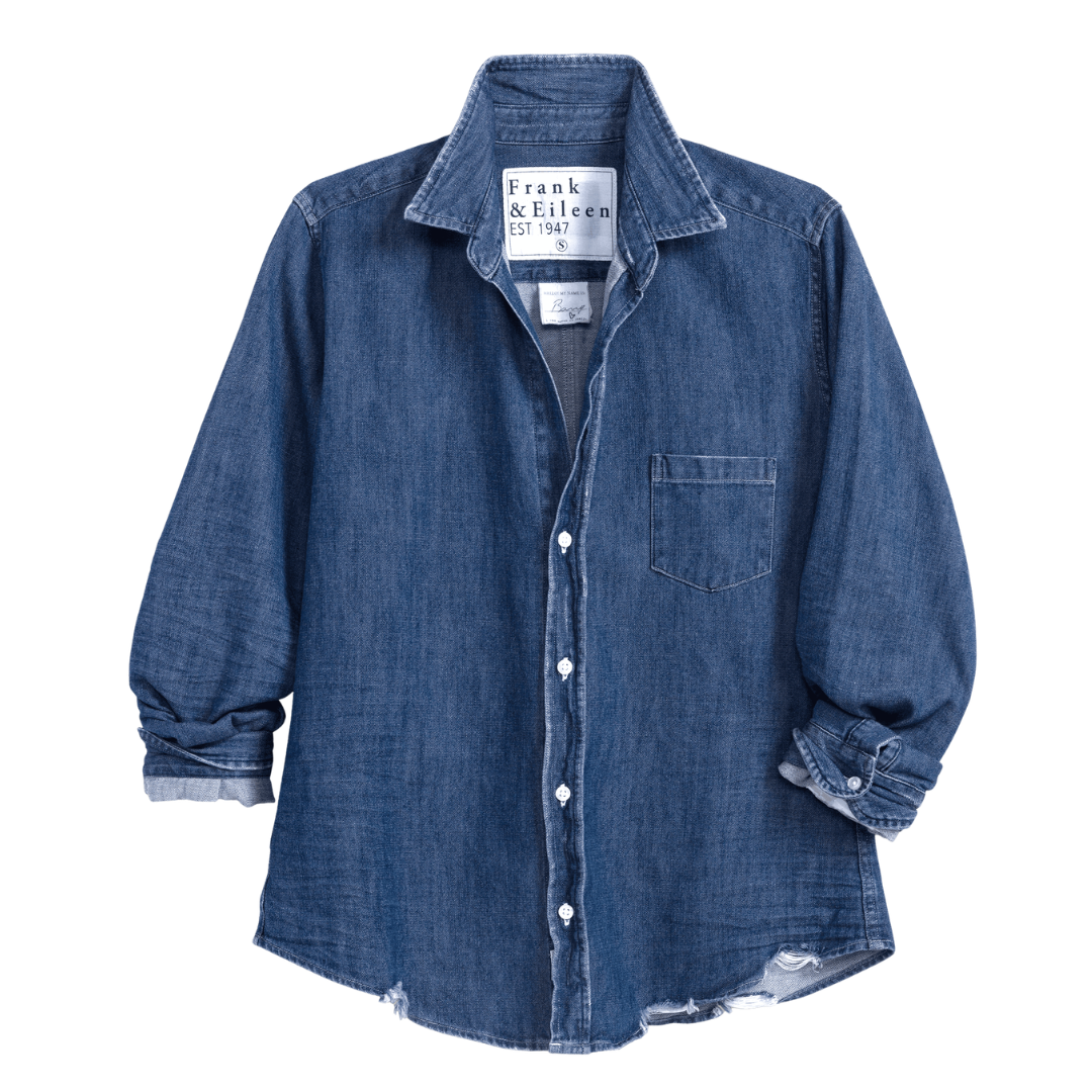 Barry Tailored Button-Up Shirt in Distressed Indigo Washed Denim