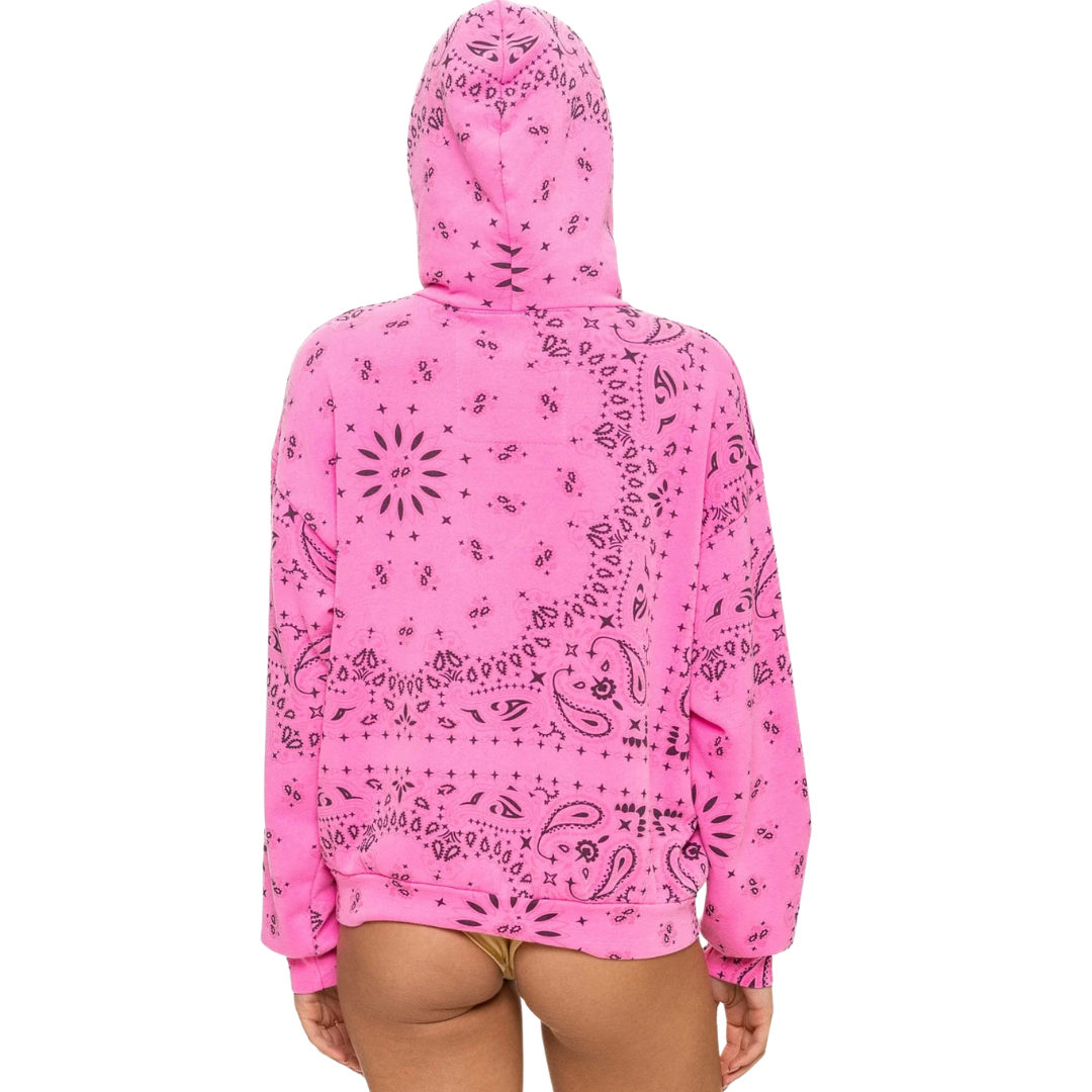 Bandana Relaxed Pullover Hoodie in Neon Pink