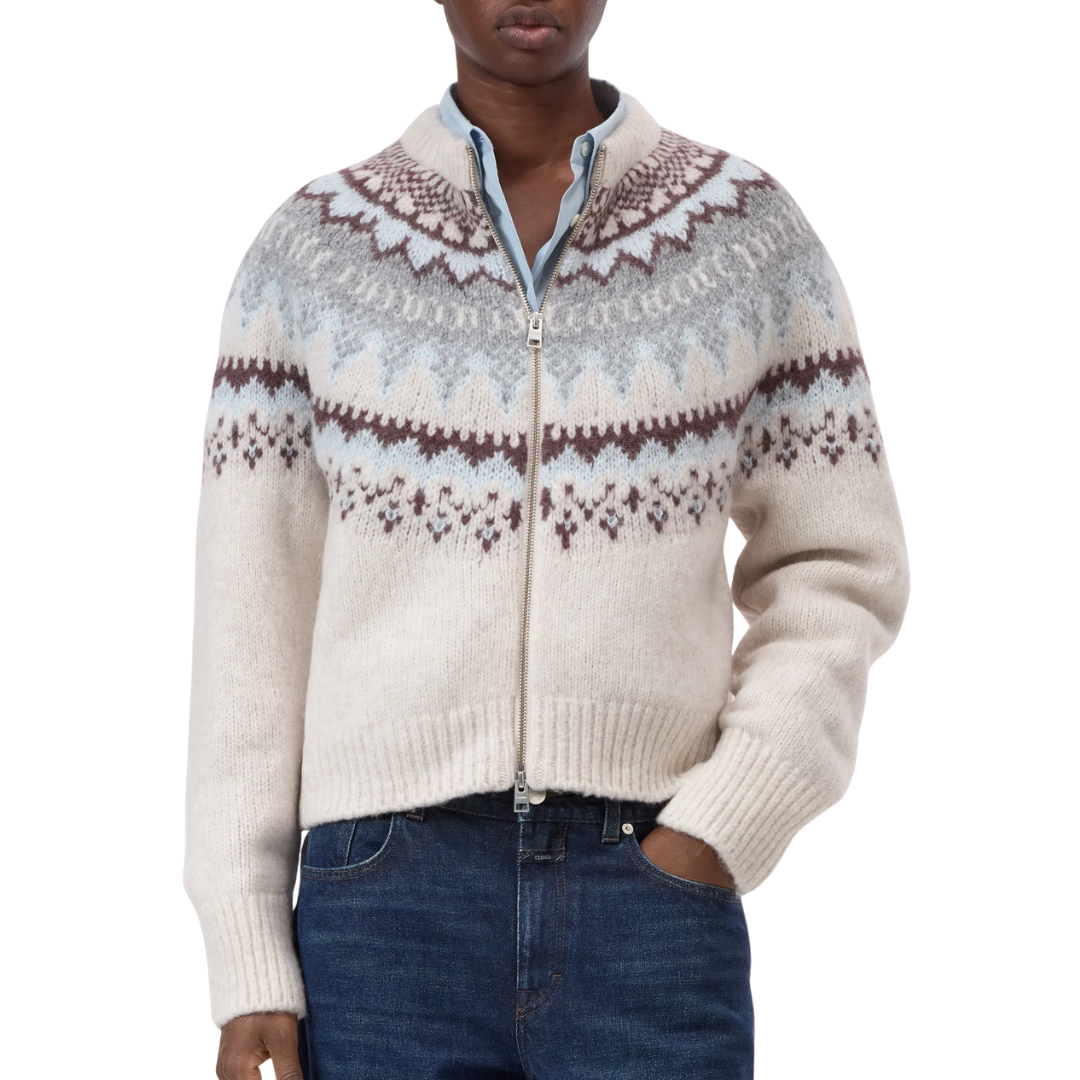Cardigan With Norwegian Pattern in Cloud Cream