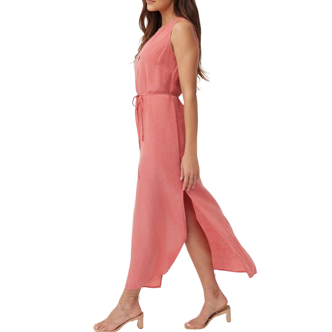 Sleeveless Belted Maxi Dress in Safi Coral