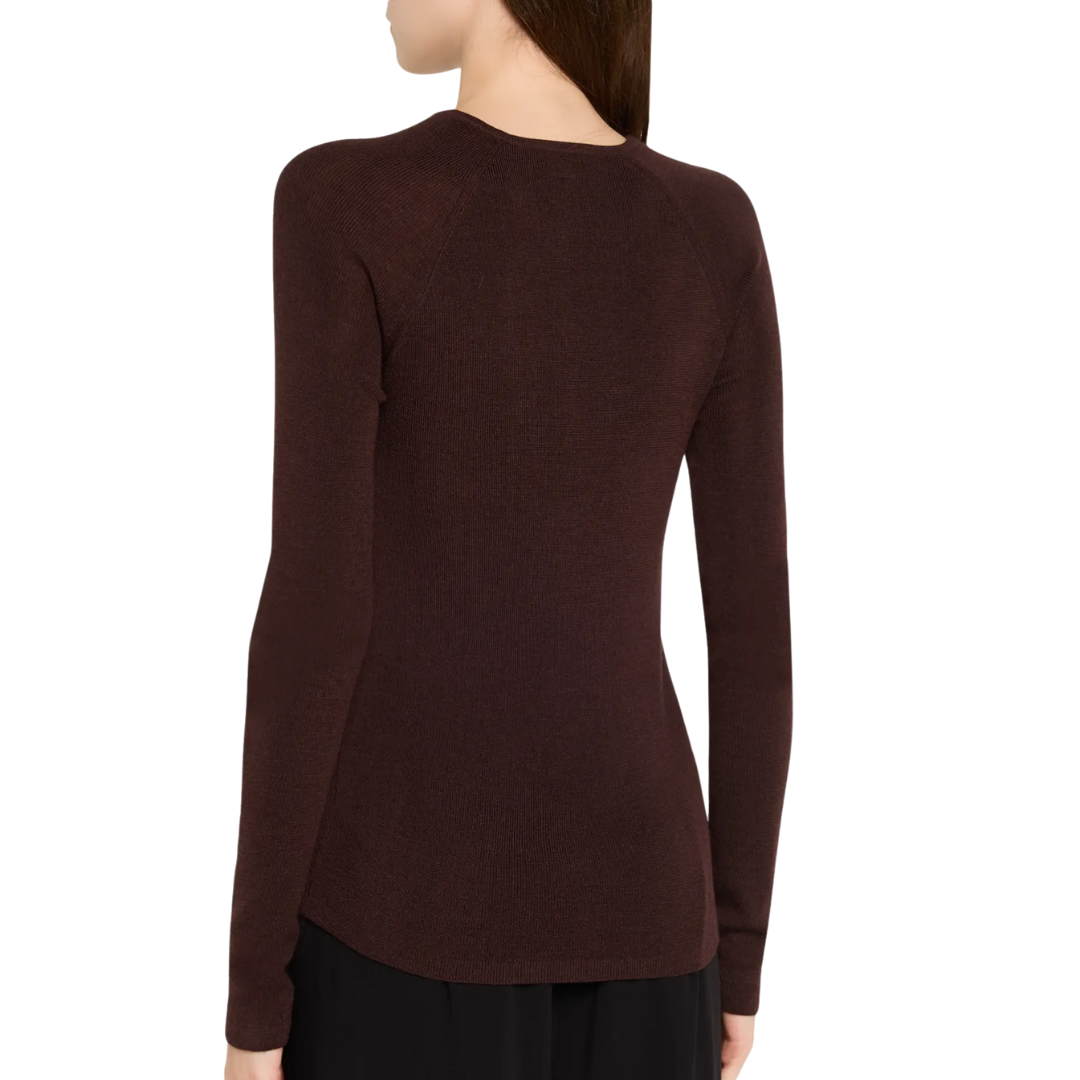 Merino Silk Micro Rib Crewneck in Chocolate