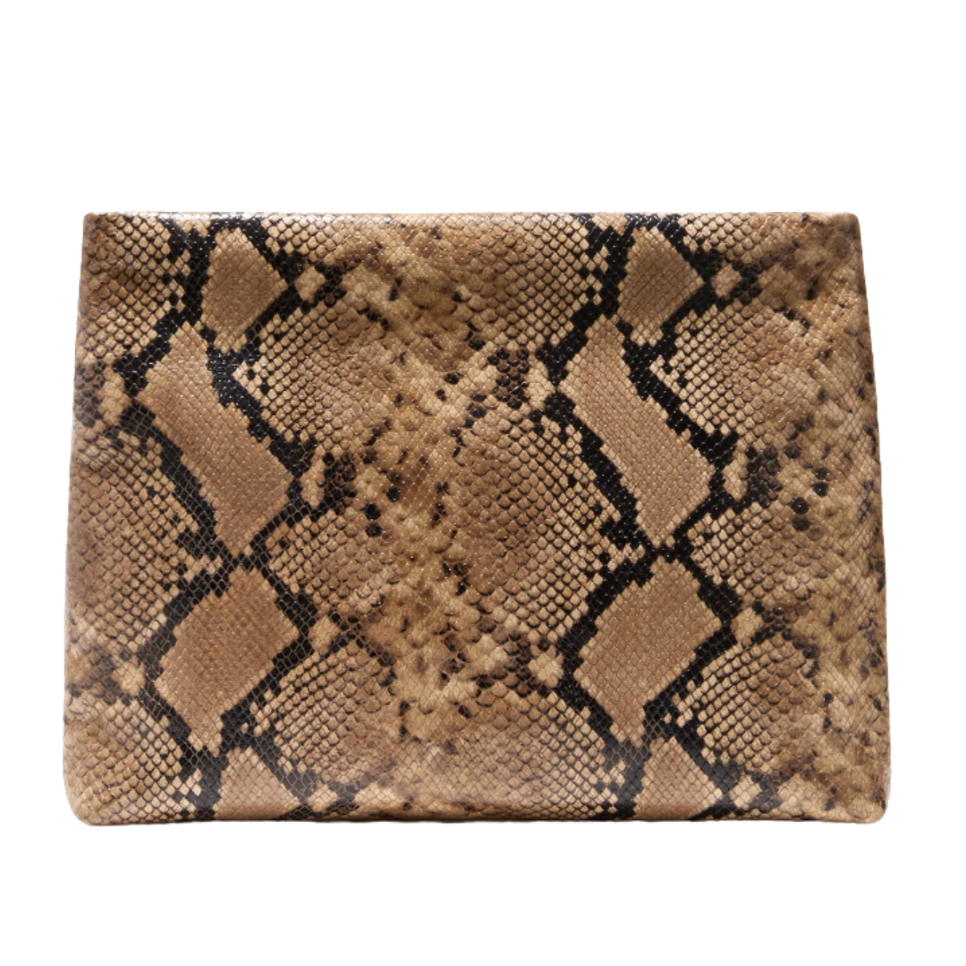 Jerry Clutch in Taupe Snakeskin
