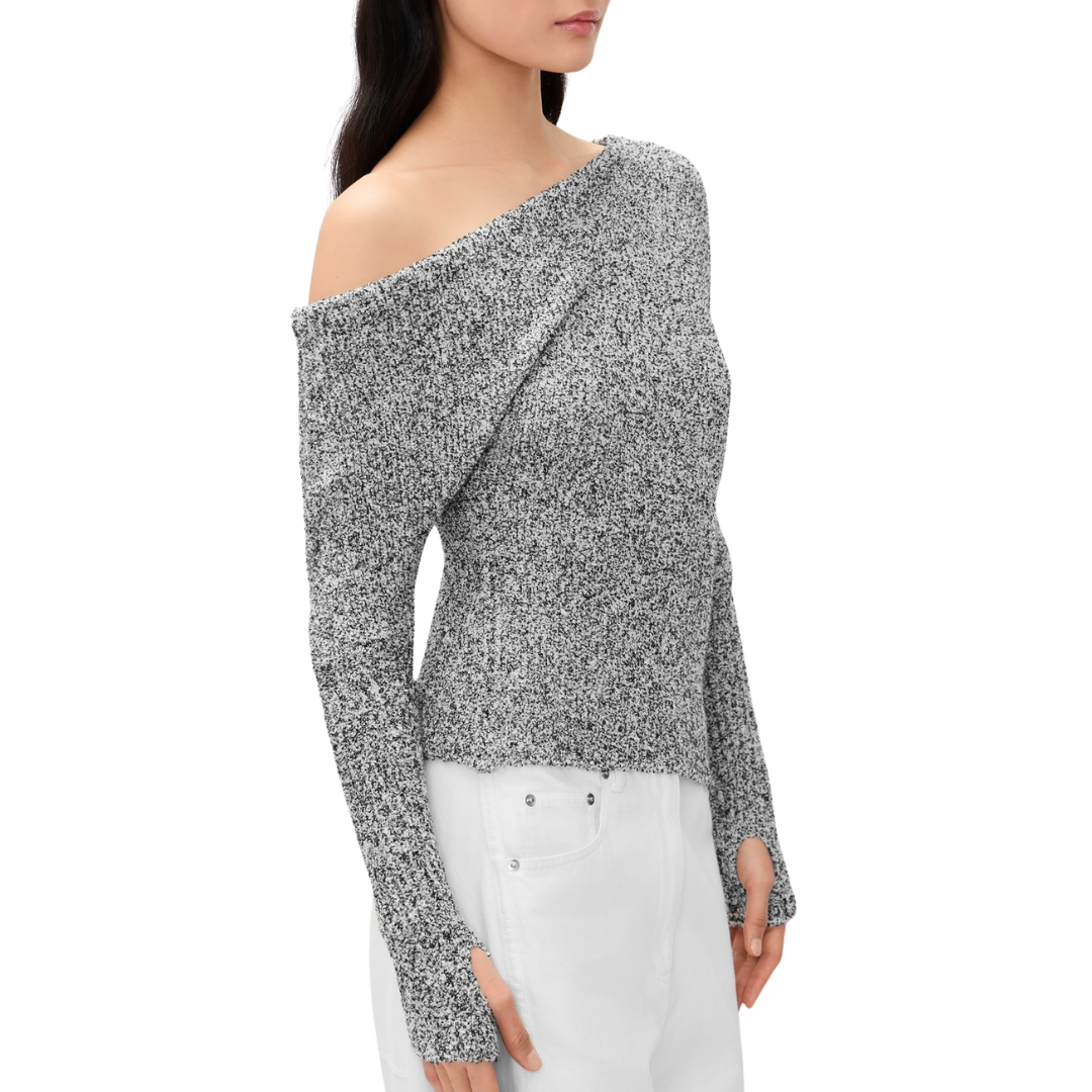 Boucle Knit Slouch Sweater in Pepper
