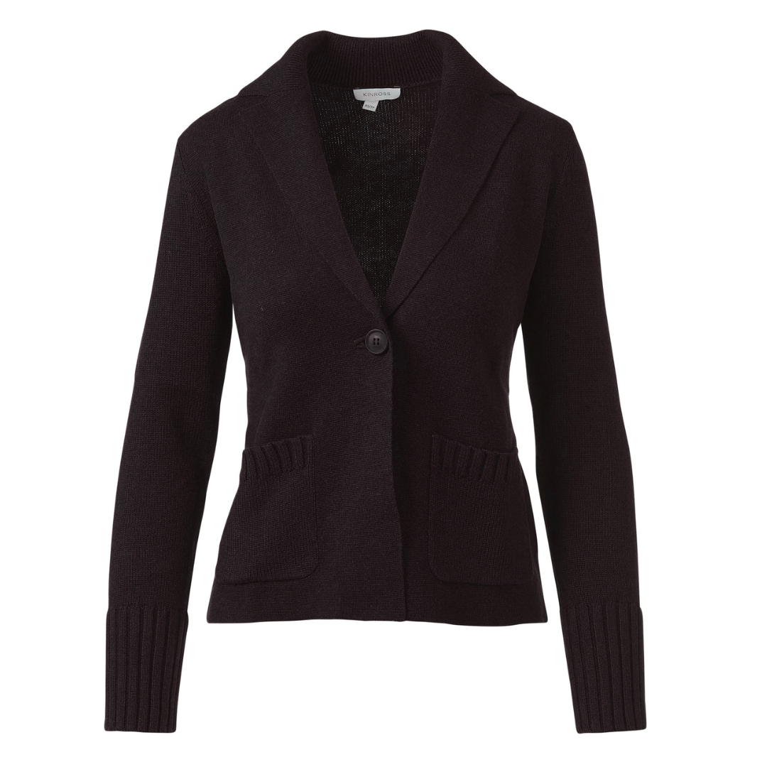 Rib Trim Notch Collar Cardigan in Black