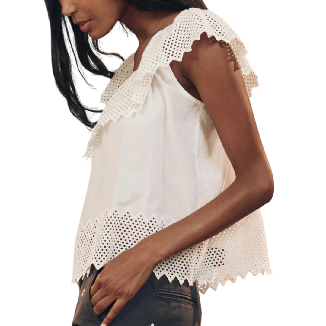 The Westport Top with Honeycomb Eyelet in White