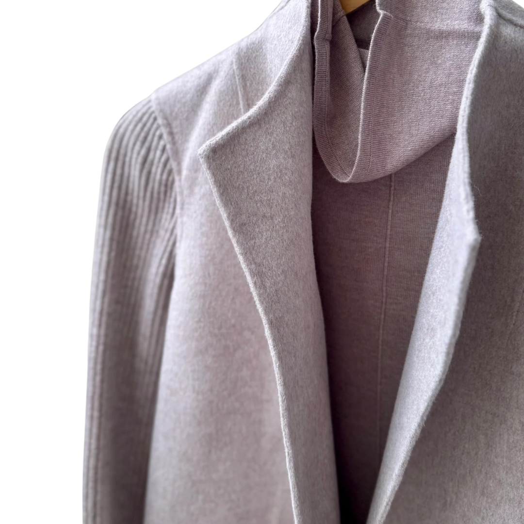 Rib Sleeve Coat in Taupe