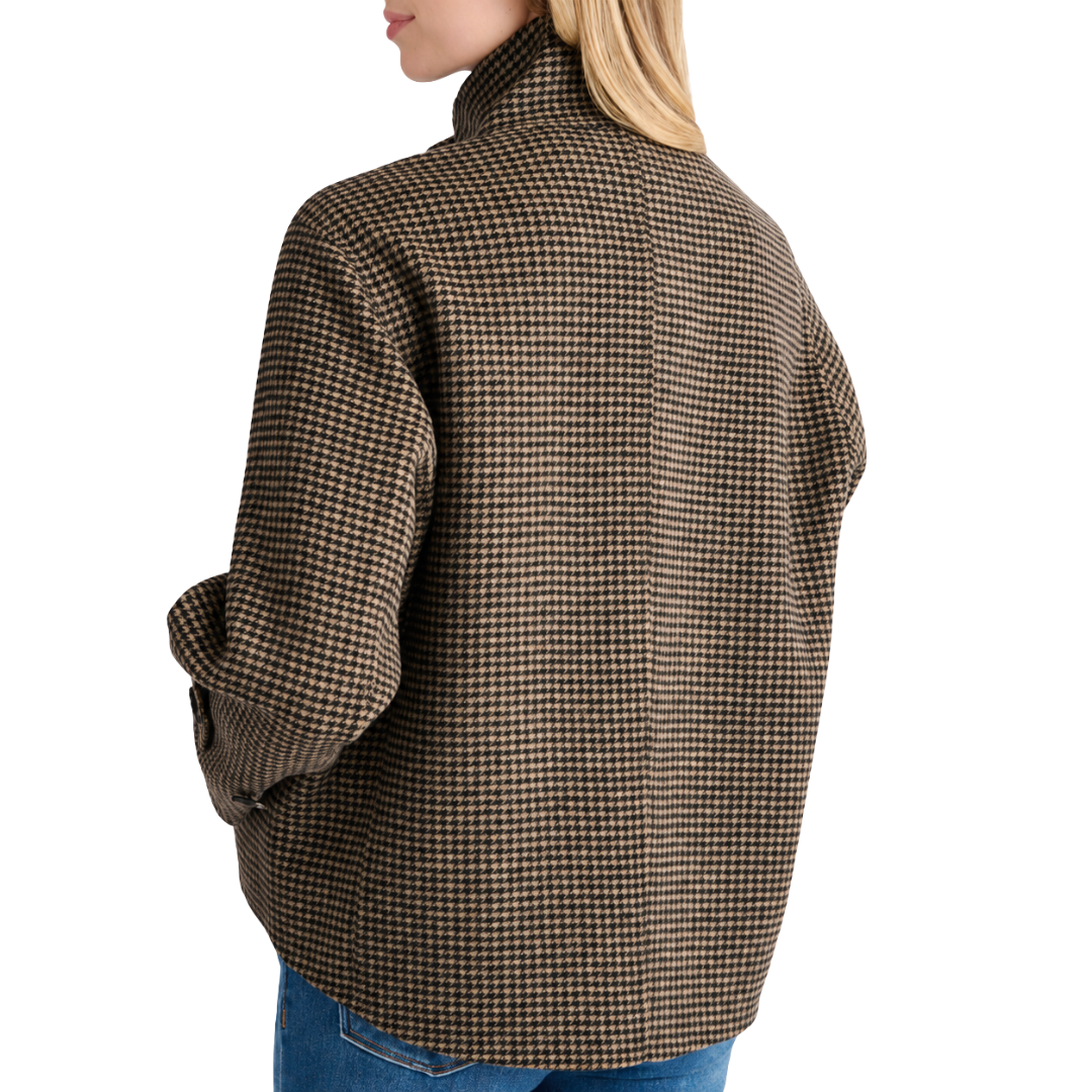 Houndstooth Button Mock Coat in Black Multi