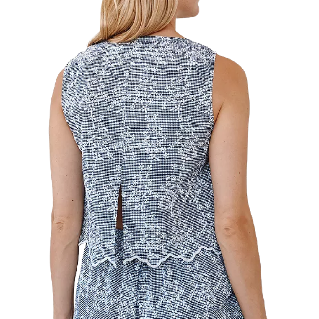 Split Back Tank in Floral Gingham