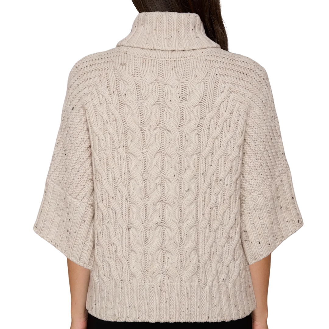 Chunky Cable Tabard Relaxed Turtleneck in Wild Rice