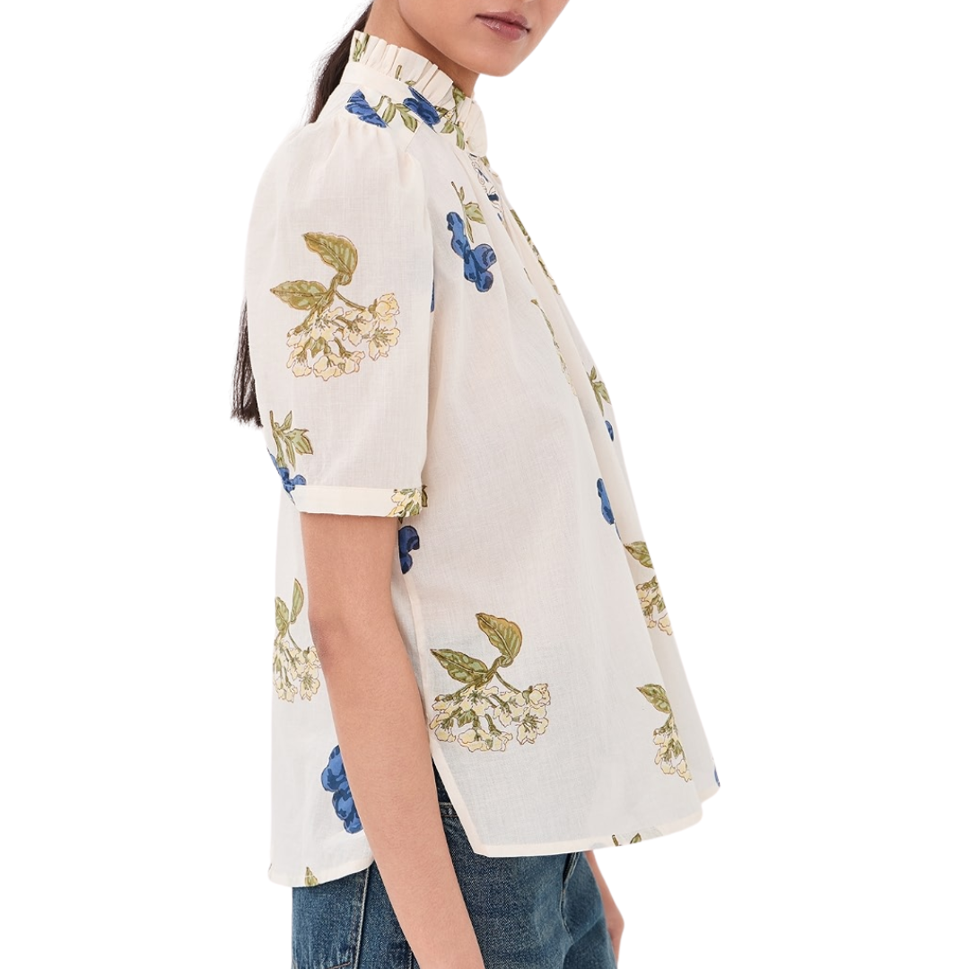 Winnie Blueberry Flora Shirt in Off-White