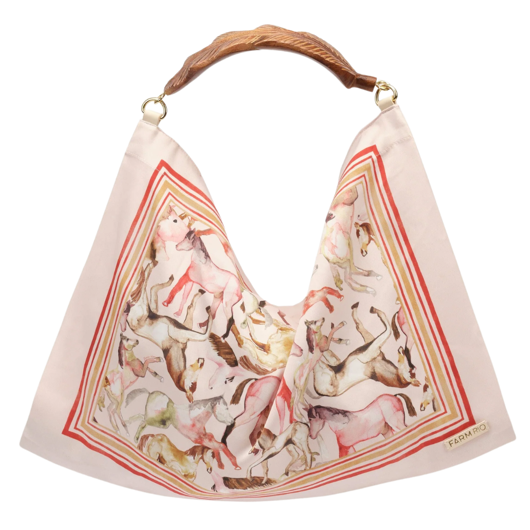Satin Scarf Small Bag in Soft Pink Horses
