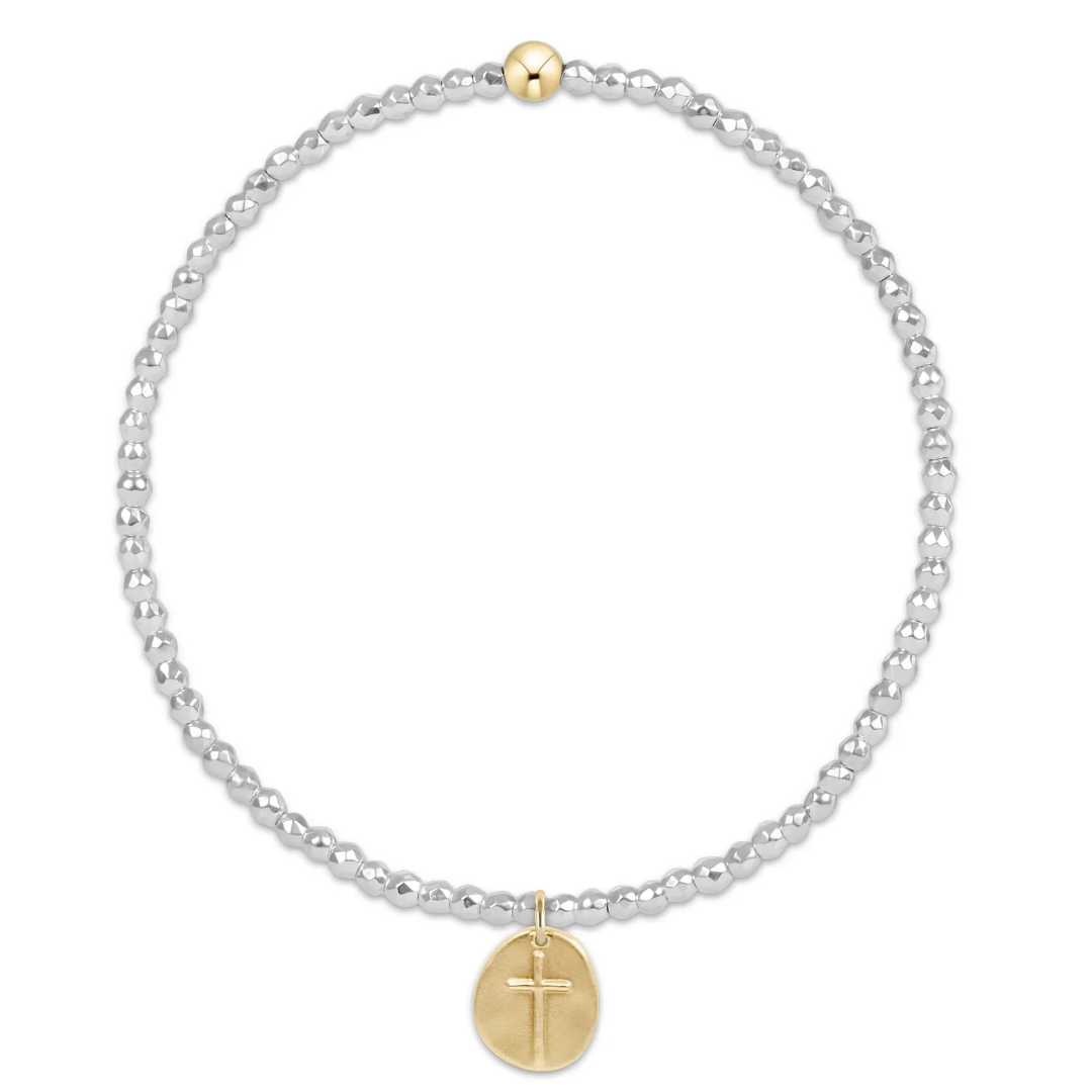 Bright Silver Faceted Hematite 2MM Bracelet- Inspire Small Gold Charm