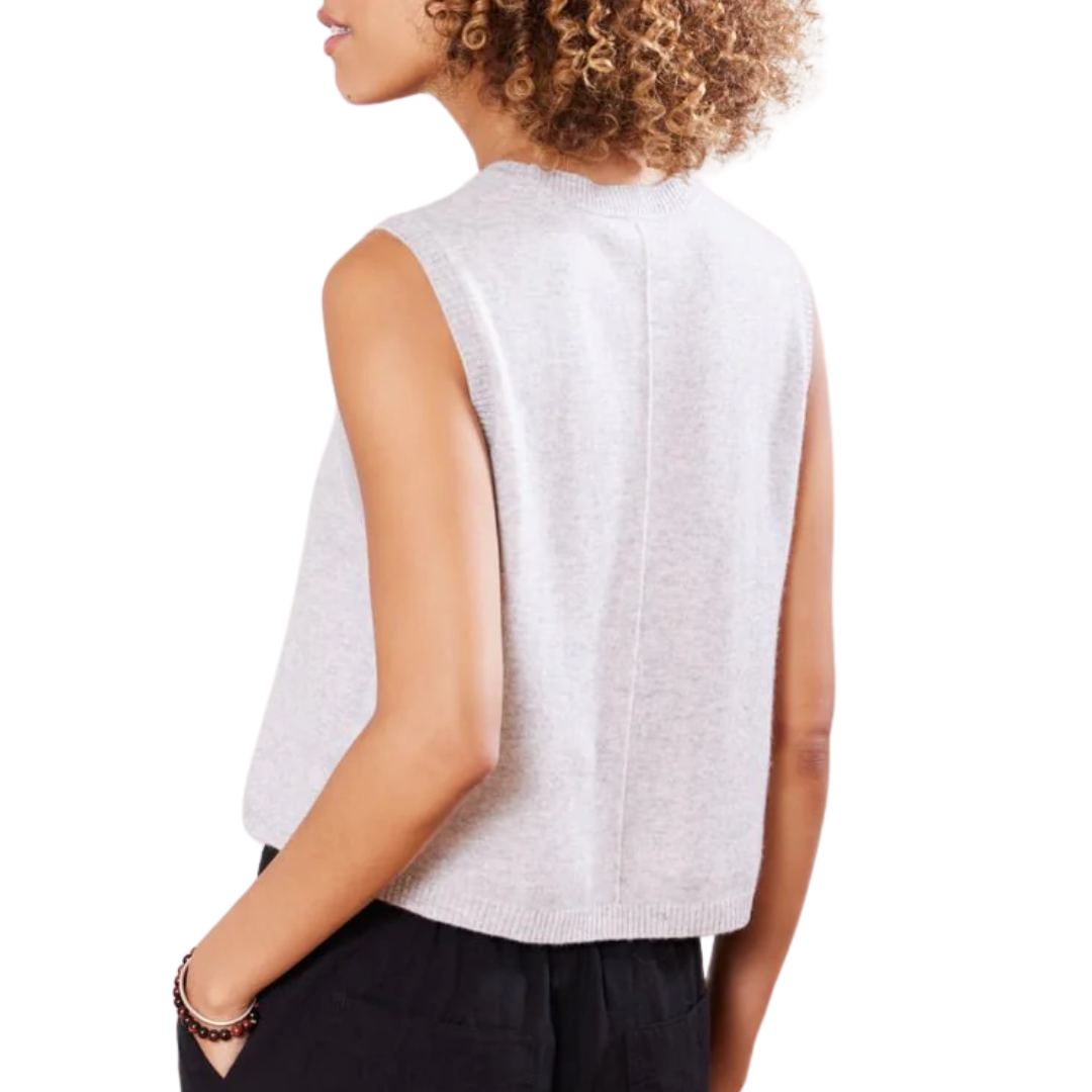 Sage Cashmere Pullover Vest in Heather Grey