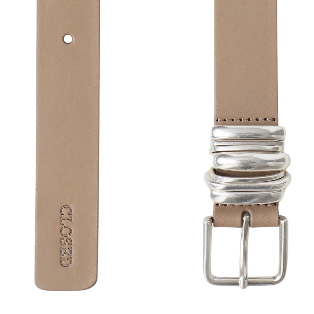 Leather Belt Silver Detail Urban Beige