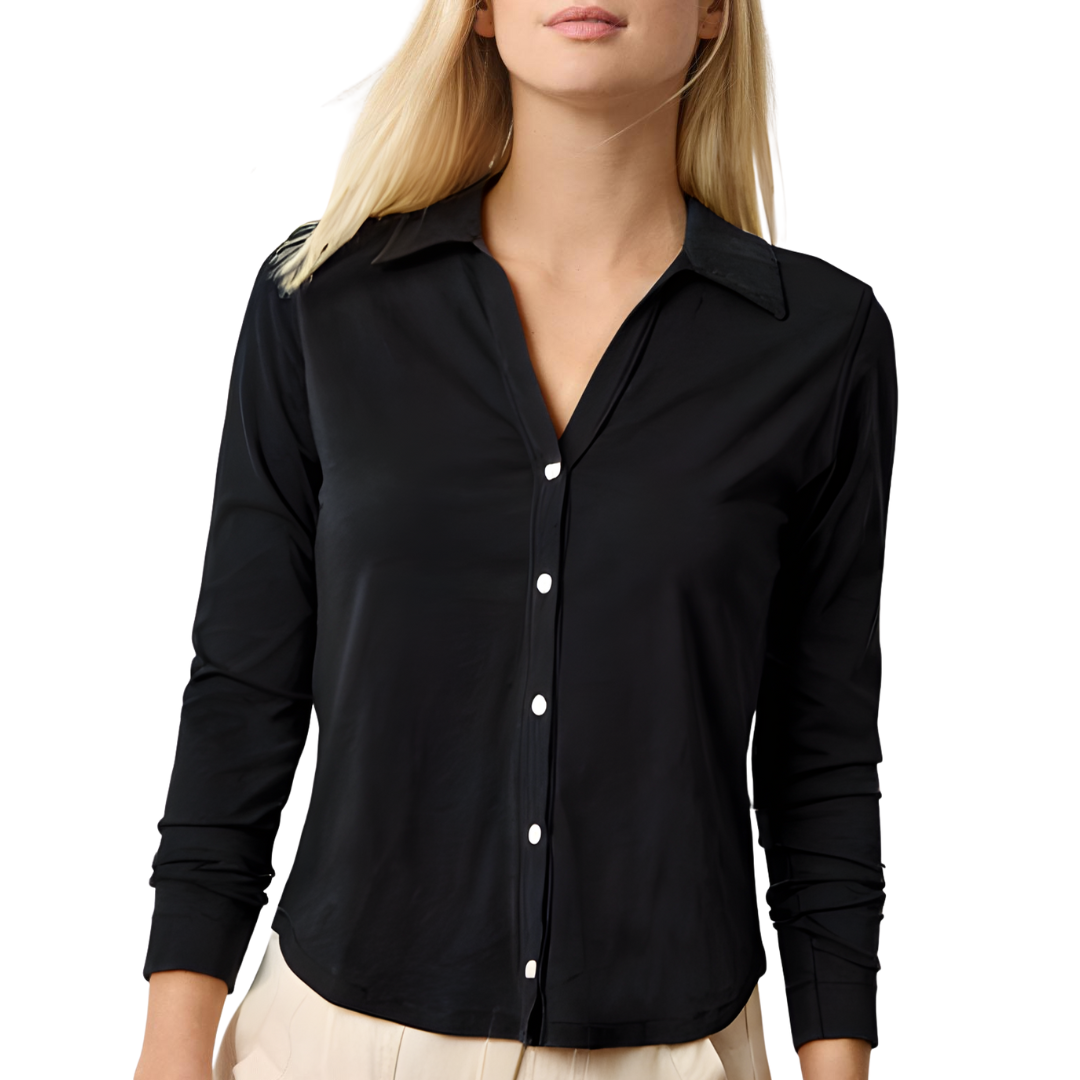 Split Collar Button Down in Black