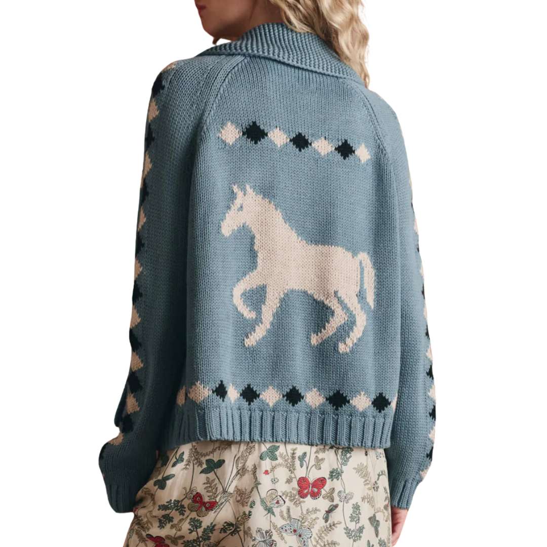 The Stable Lodge Cardigan in Blue Bell