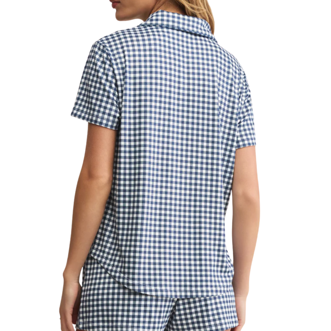 Amy Gingham Top in Yacht Blue