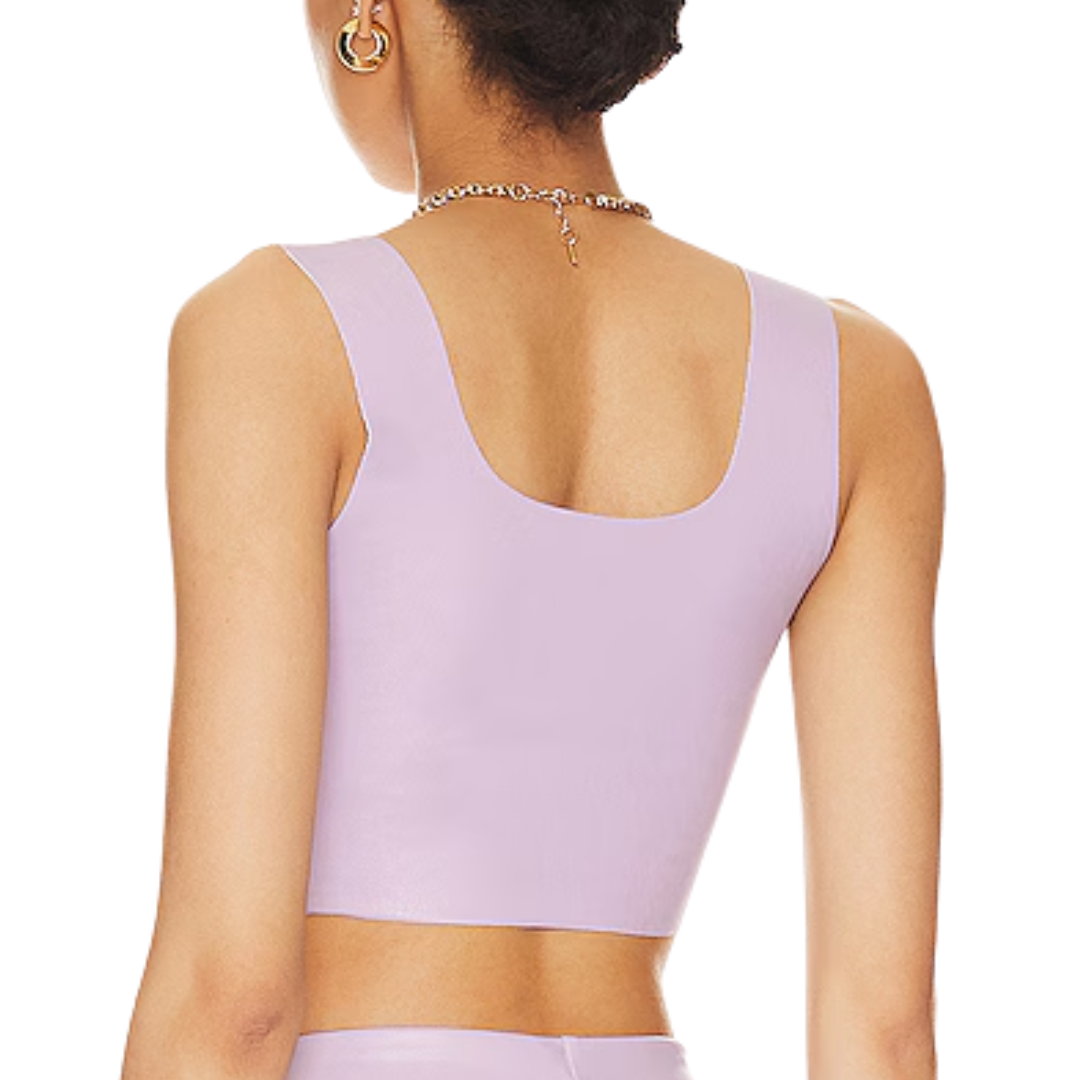 Faux Leather Squareneck Crop Top in Lavender