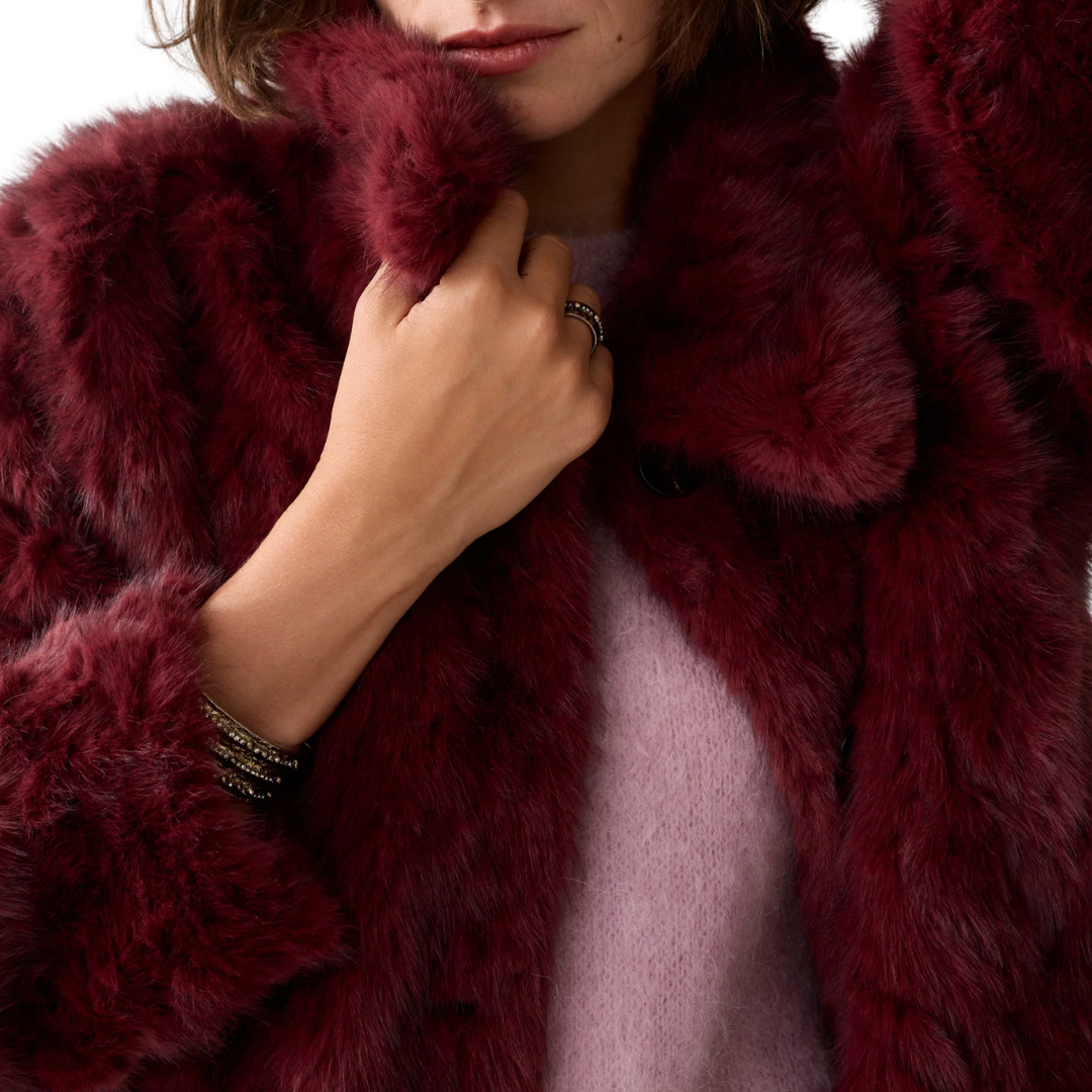 Faux Fur Jacket in Dark Burgundy