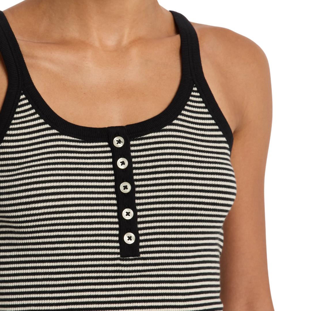 The Henley Slim Tank in Black & Cream Stripe