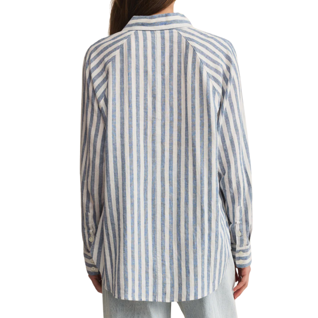 Perfect Linen Striped Top in Boathouse