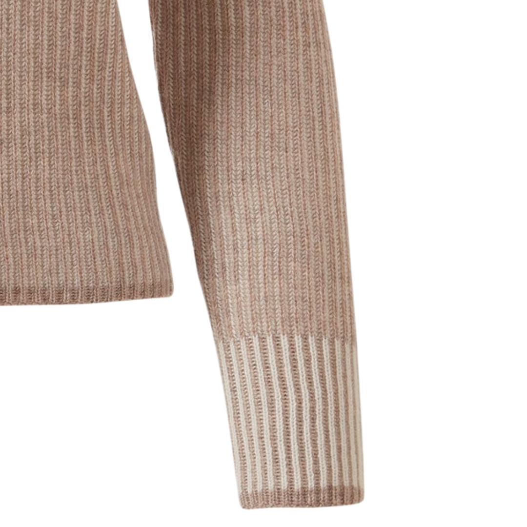 Plaited Rib Zip Mock in Taupe/Pearl