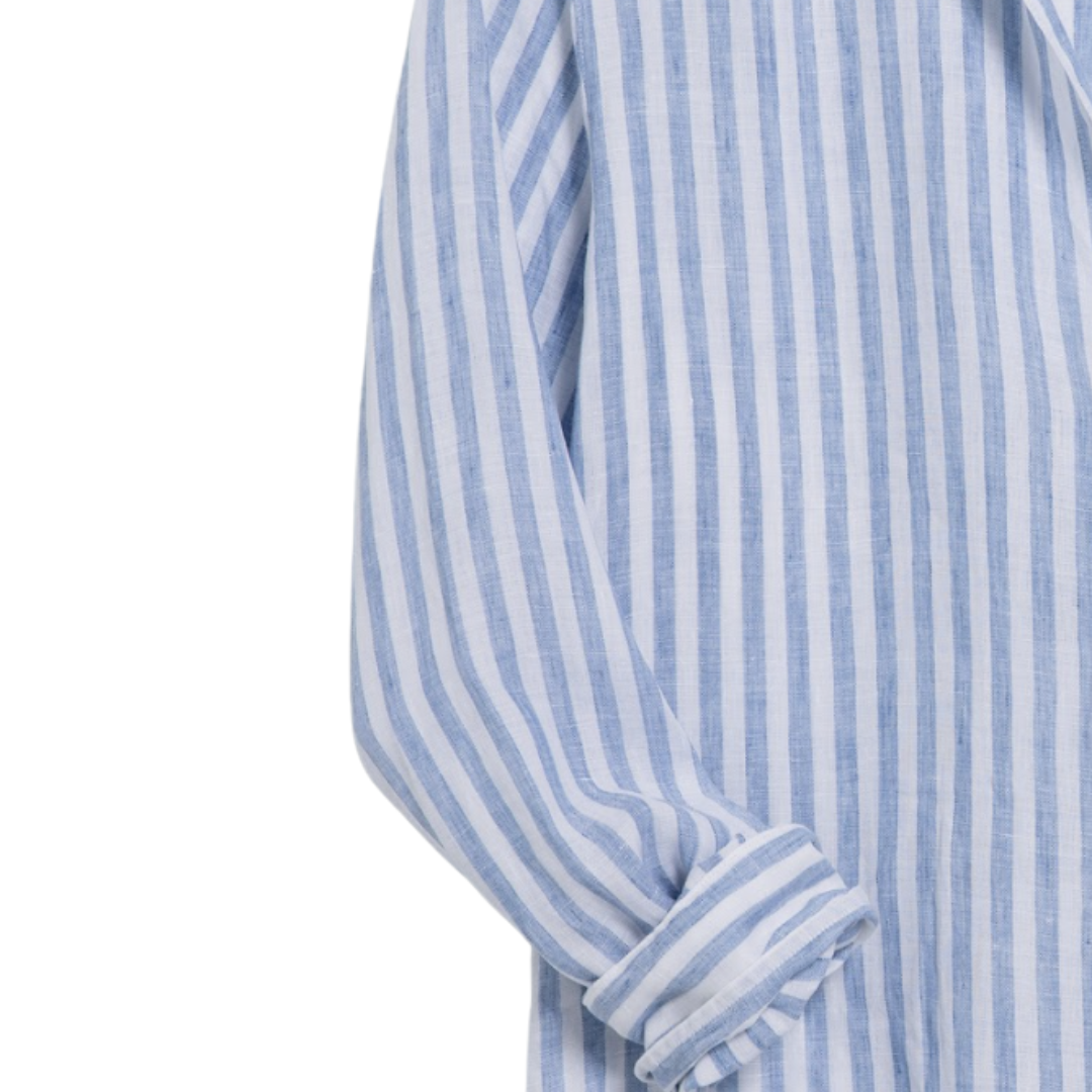 Eileen Relaxed Button Up in White, Blue Stripe