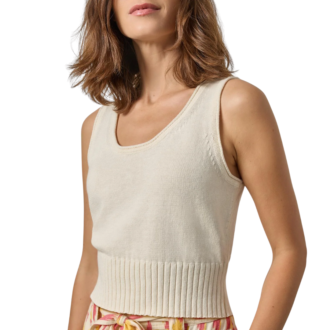 Cropped Scoop Tank Sweater in Off White