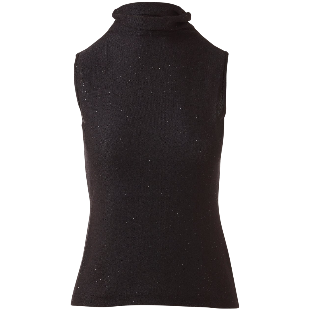 Sequin Sleeveless Funnel in Black