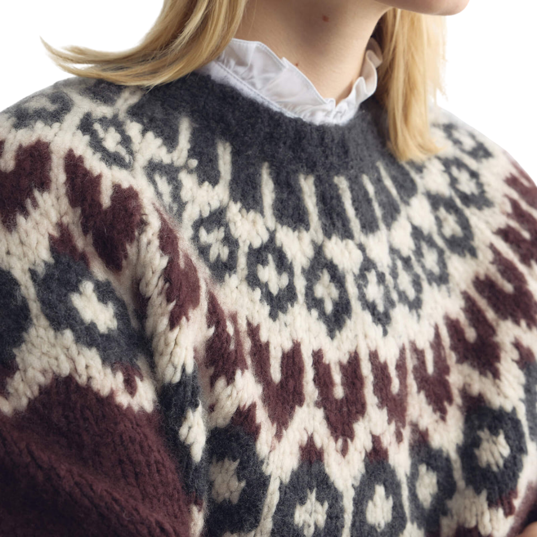 Isaline Fair Isle Sweater in Burgundy Fair Isle
